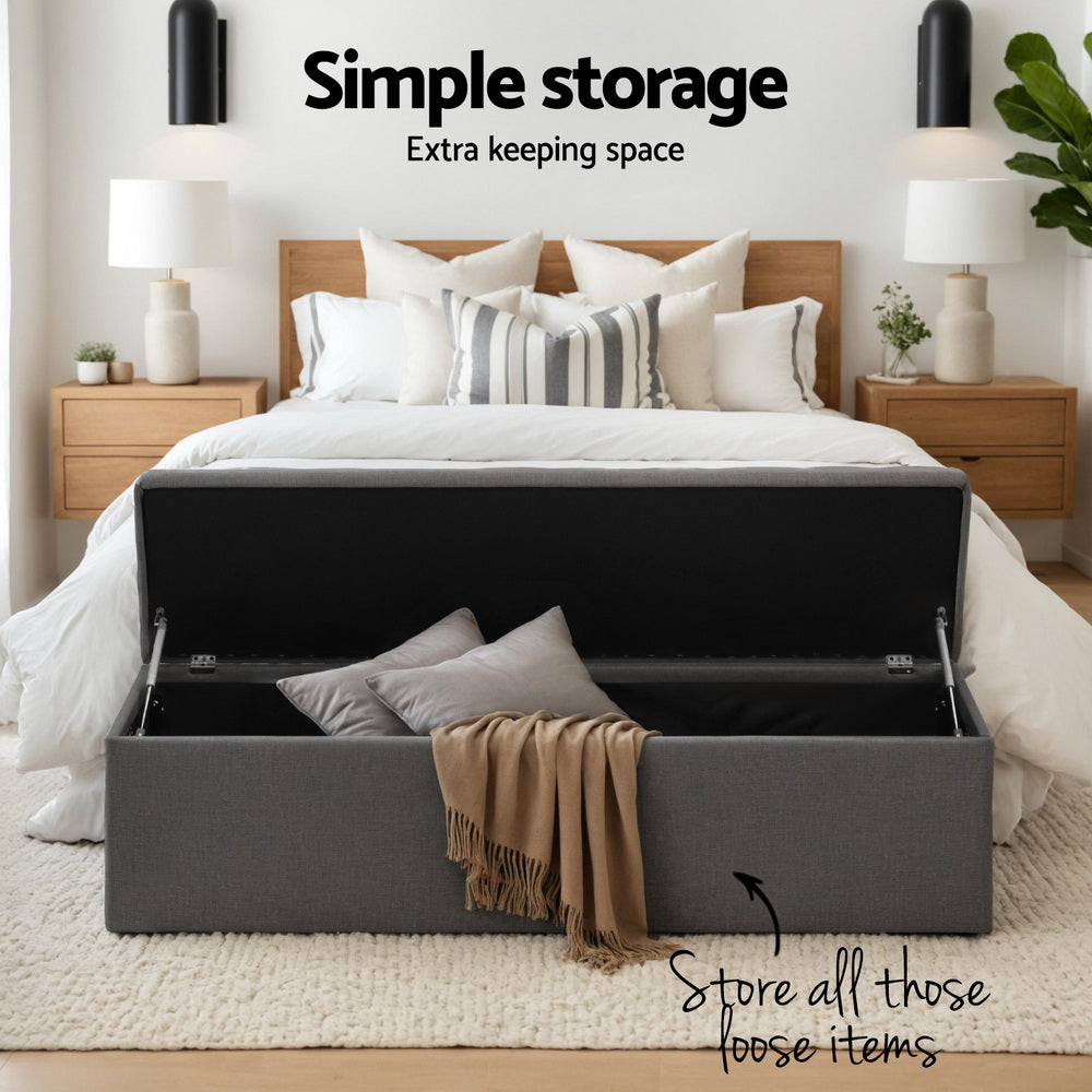 140cm Linen Storage Ottoman Blanket Box (Dark Grey)