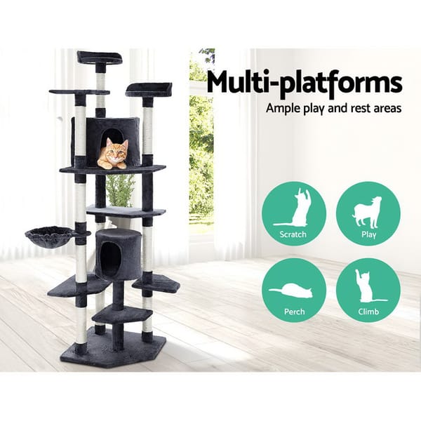 Cat Tree 203cm Tower Scratching Post Scratcher Condo Trees House Bed Grey