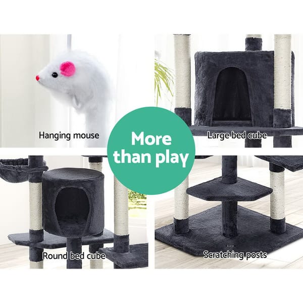 Cat Tree 203cm Tower Scratching Post Scratcher Condo Trees House Bed Grey