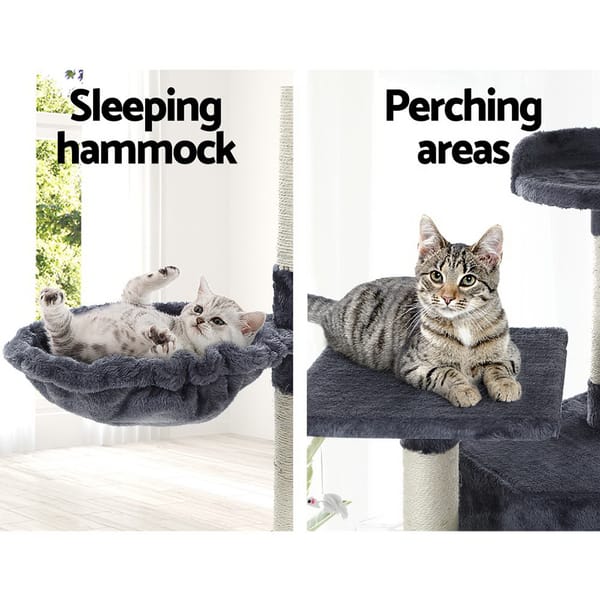 Cat Tree 203cm Tower Scratching Post Scratcher Condo Trees House Bed Grey