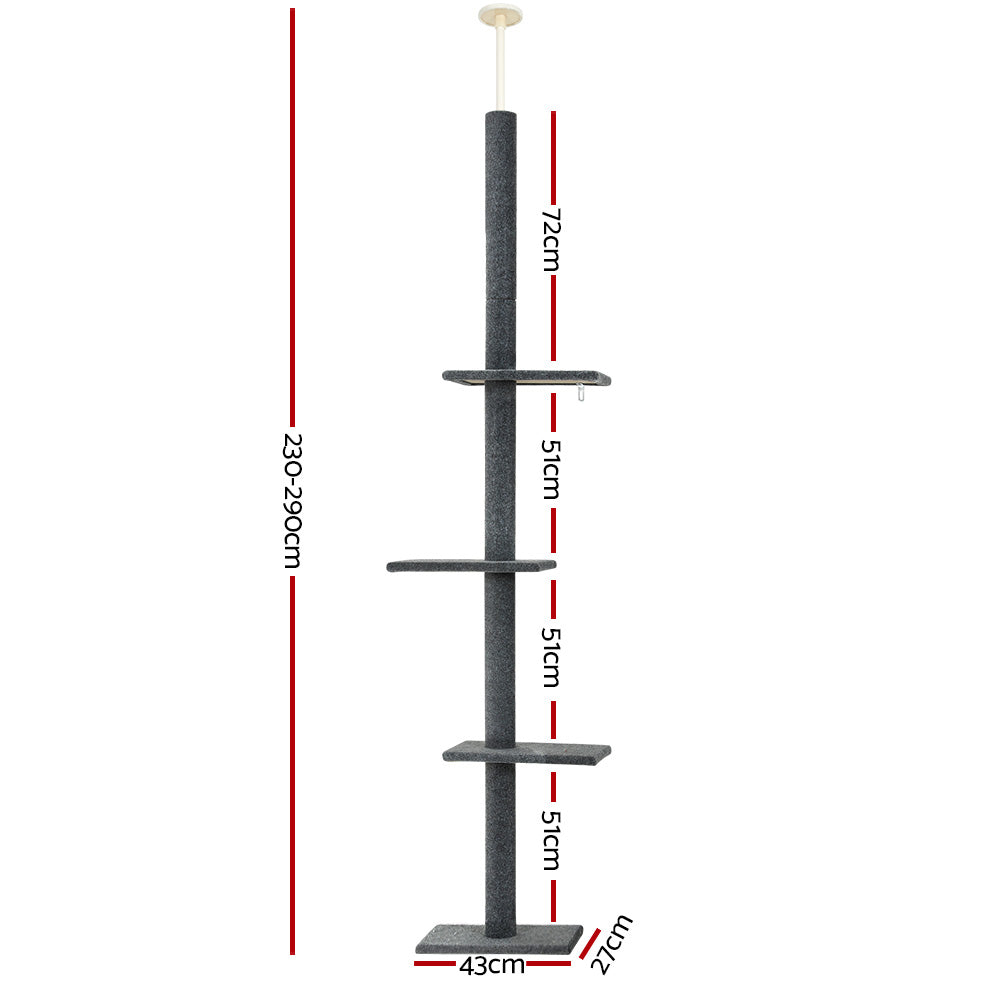 290cm Floor-to-Ceiling Cat Tree Tower with Scratching Post