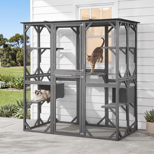 181cm Walk-In Outdoor Catio & Rabbit Hutch (Grey)