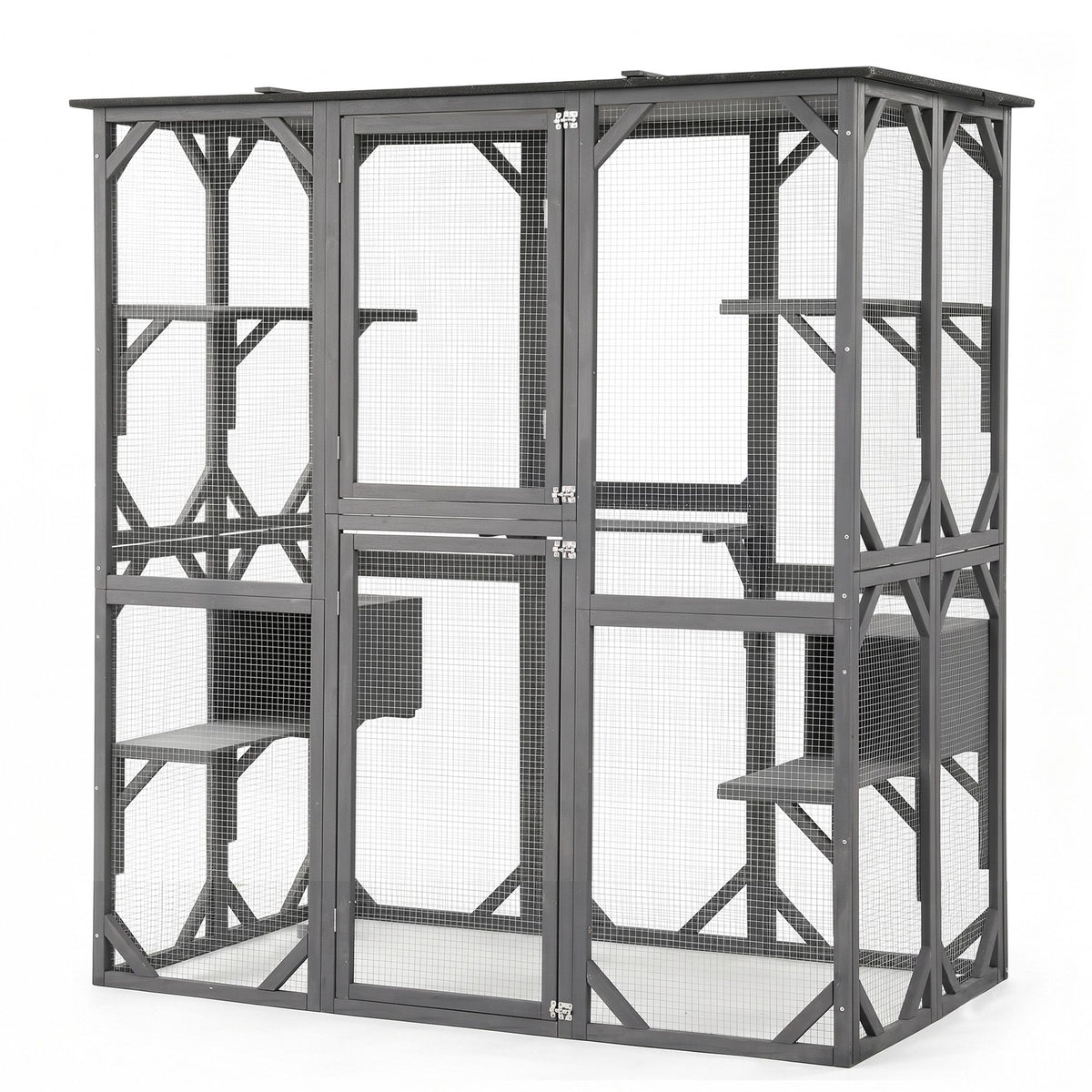 181cm Walk-In Outdoor Catio & Rabbit Hutch (Grey)