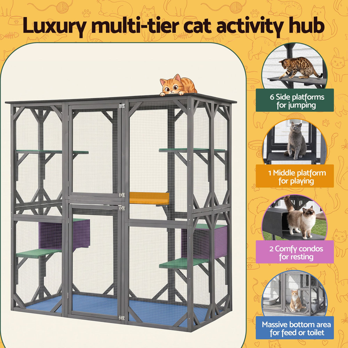 181cm Walk-In Outdoor Catio & Rabbit Hutch (Grey)