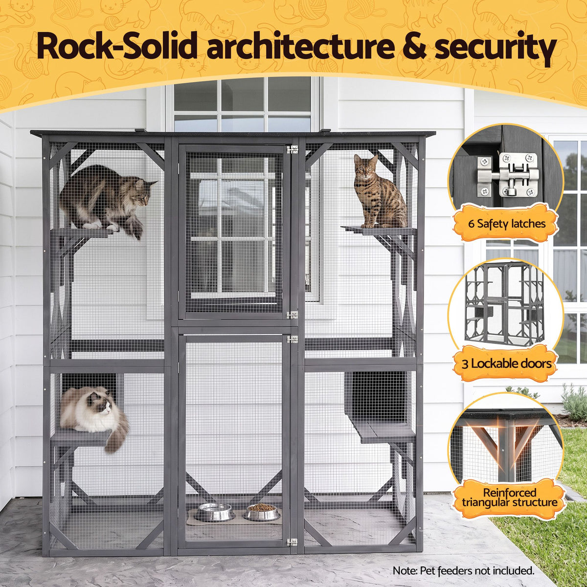 181cm Walk-In Outdoor Catio & Rabbit Hutch (Grey)