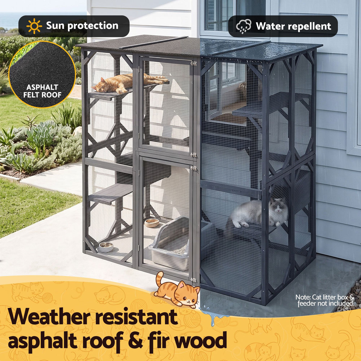 181cm Walk-In Outdoor Catio & Rabbit Hutch (Grey)