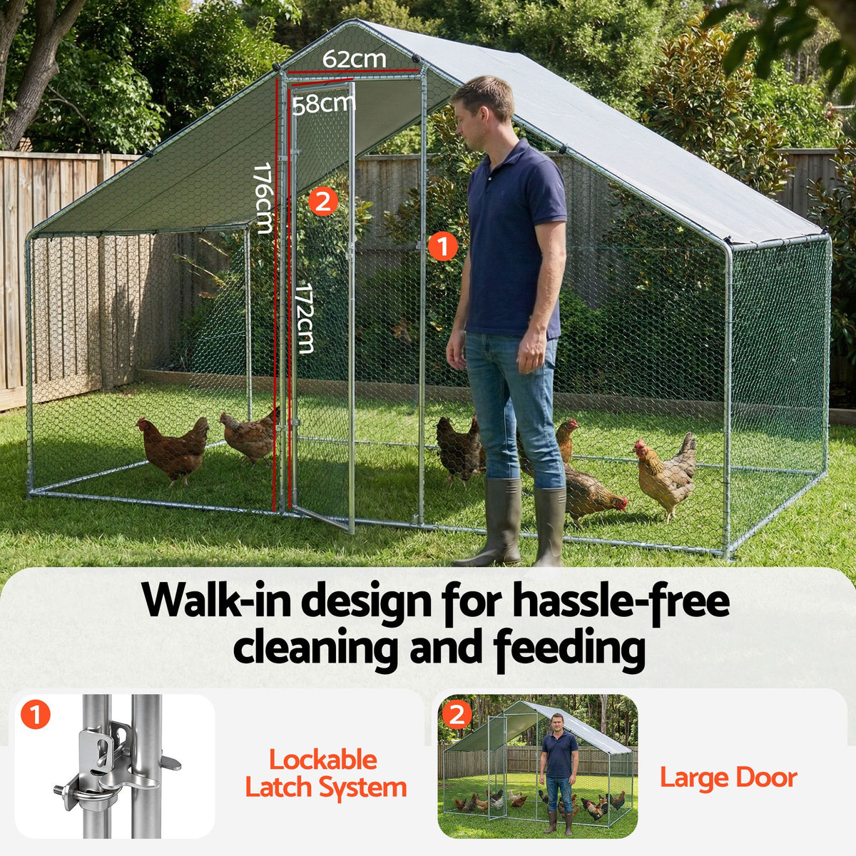 Walk-In Chicken Coop & Rabbit Hutch, 3 x 2 x 2m