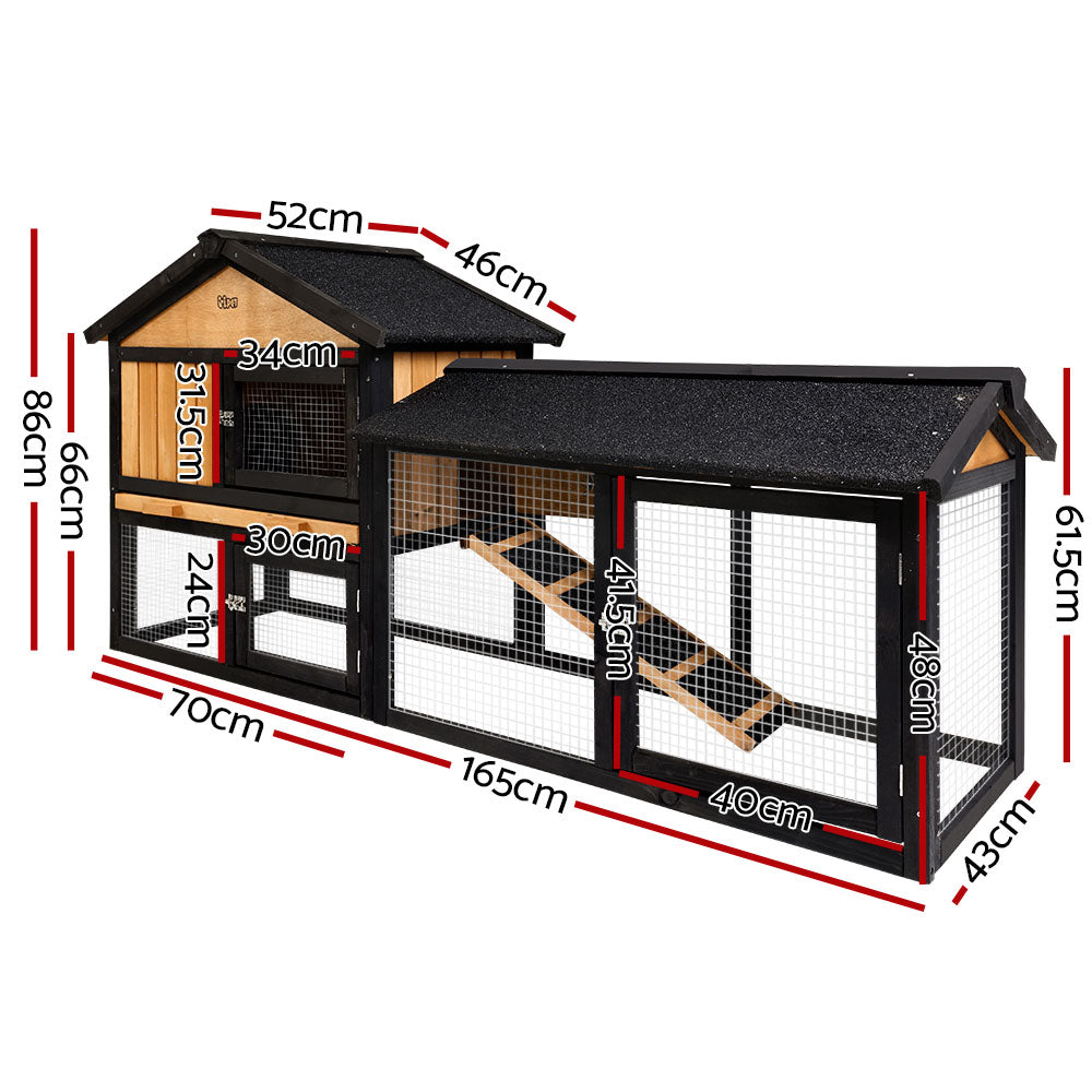 Wooden Chicken Coop & Rabbit Hutch, 165 x 43 x 86cm