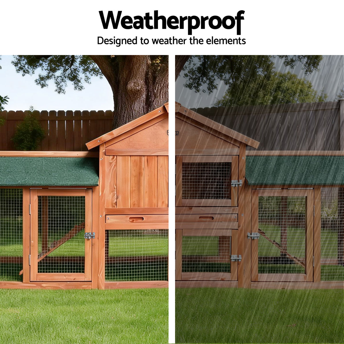 Large Wooden Chicken Coop & Rabbit Hutch, 220 x 44 x 84cm