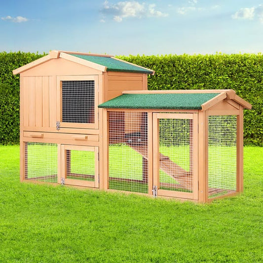 Wooden Chicken Coop & Rabbit Hutch with Outdoor Run