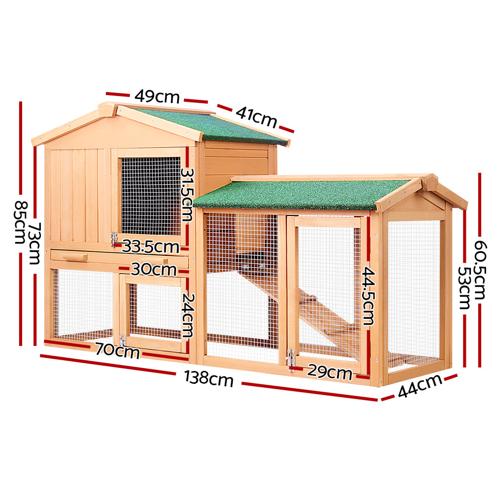 Chicken Coop Rabbit Hutch 138cm x 44cm x 85cm Large Chicken Coop House Run Cage Wooden Outdoor