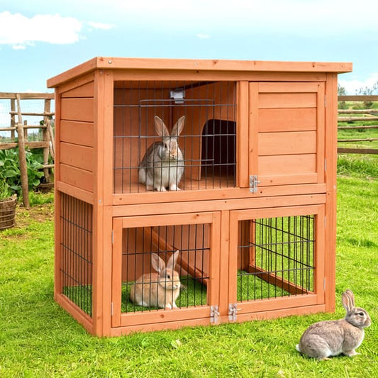 Rabbit Hutch Chicken Coop Large Wooden House Run Cage Pet Bunny