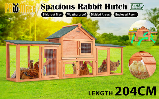 Rabbit Hutch Chicken Coop Run Hen Wooden Cage Large House Metal Outdoor