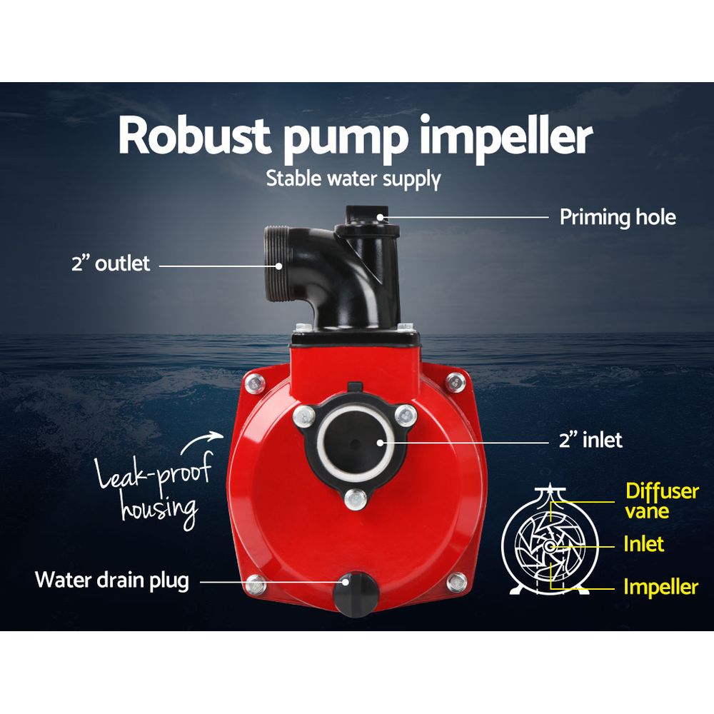 7HP Petrol Water Transfer Pump, 2" High Flow 4-Stroke (Red)