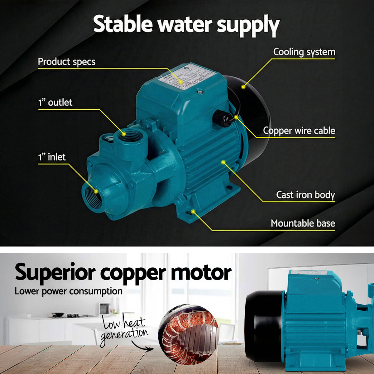 Peripheral Water Pump 750W 1HP QB80 Garden Irrigation Car Wash - Brand New