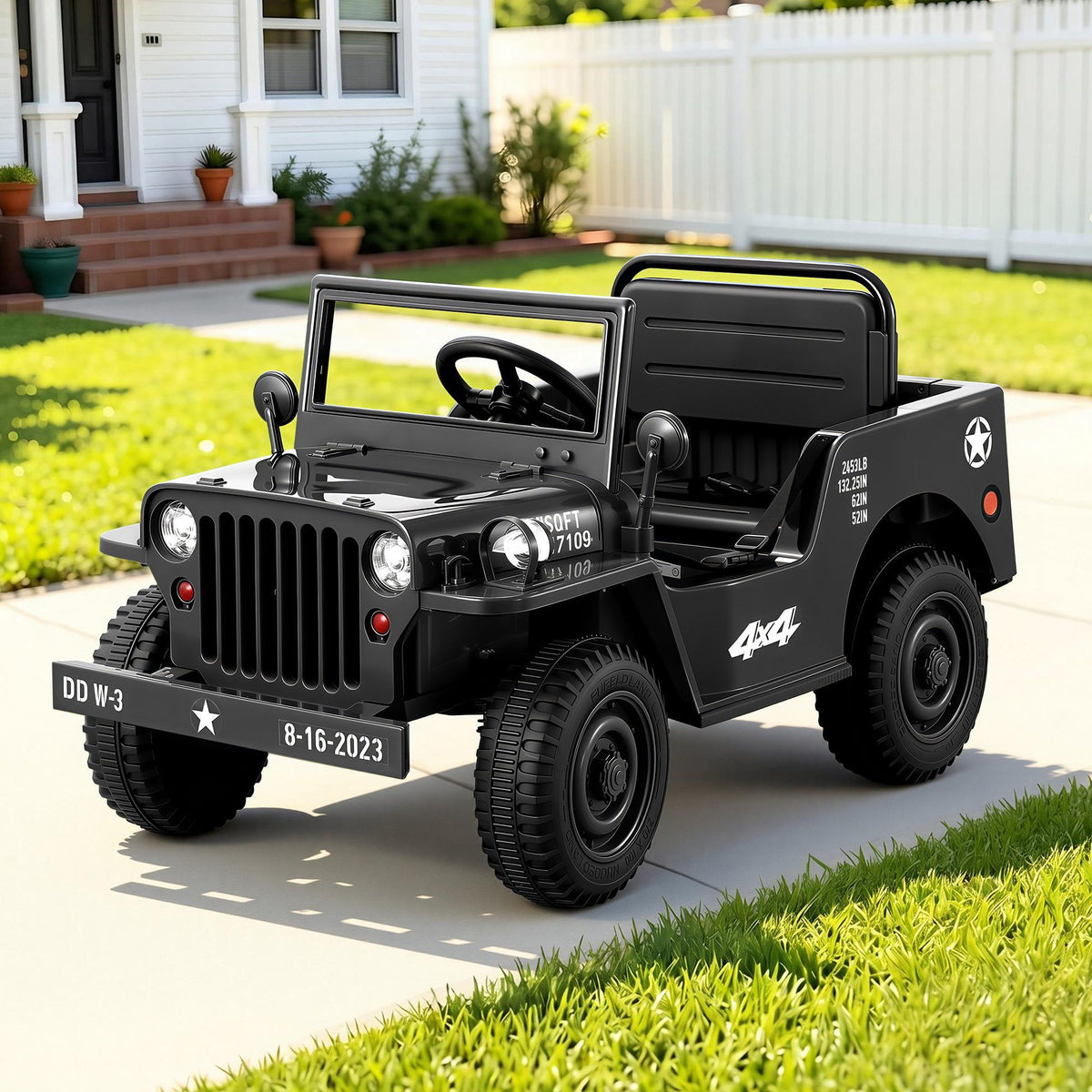 Military Jeep-Style Kids Electric Ride-On Car (Black)