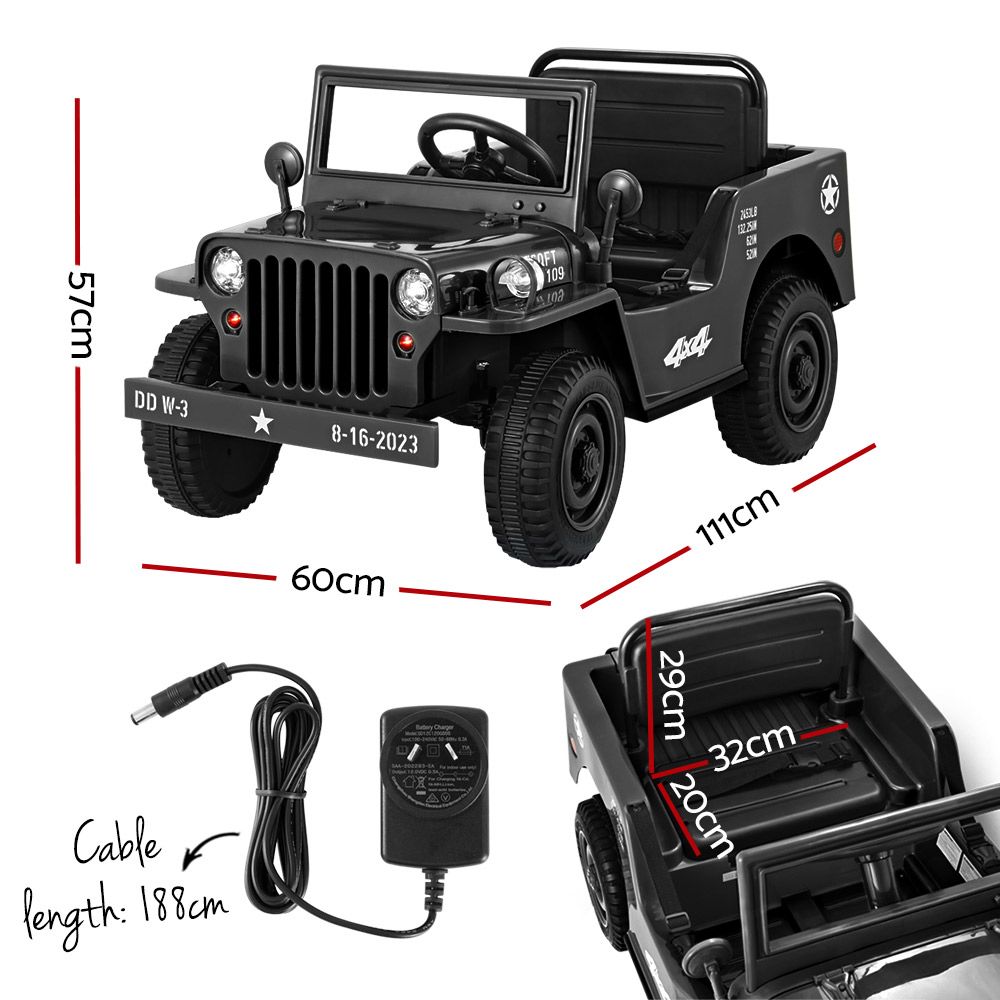 Military Jeep-Style Kids Electric Ride-On Car (Black)