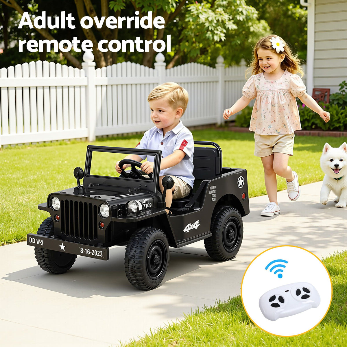 Military Jeep-Style Kids Electric Ride-On Car (Black)