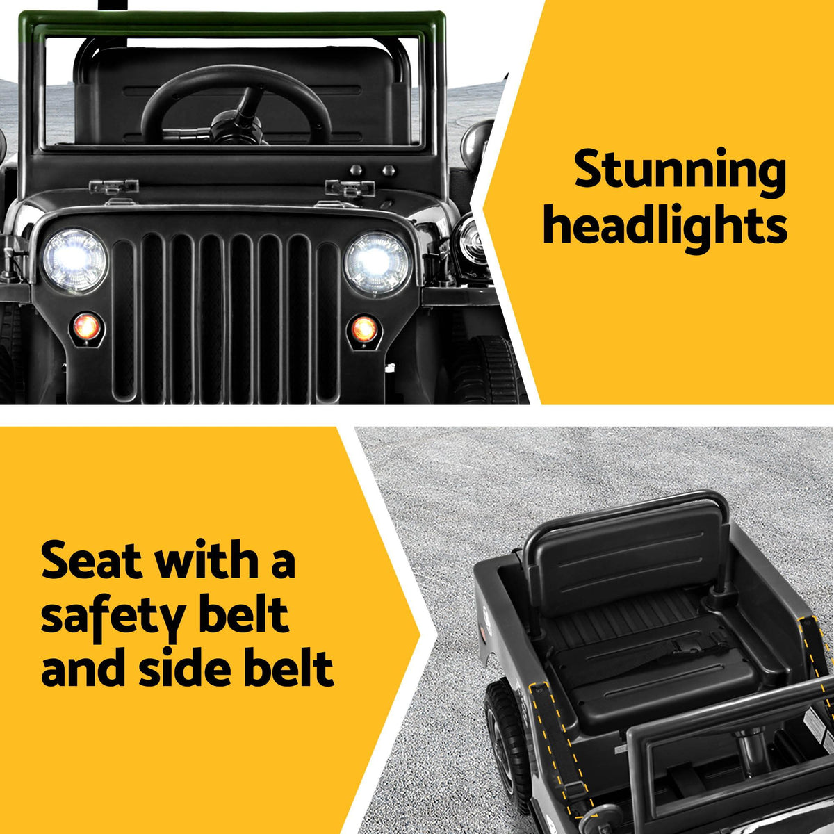 Military Jeep-Style Kids Electric Ride-On Car (Black)