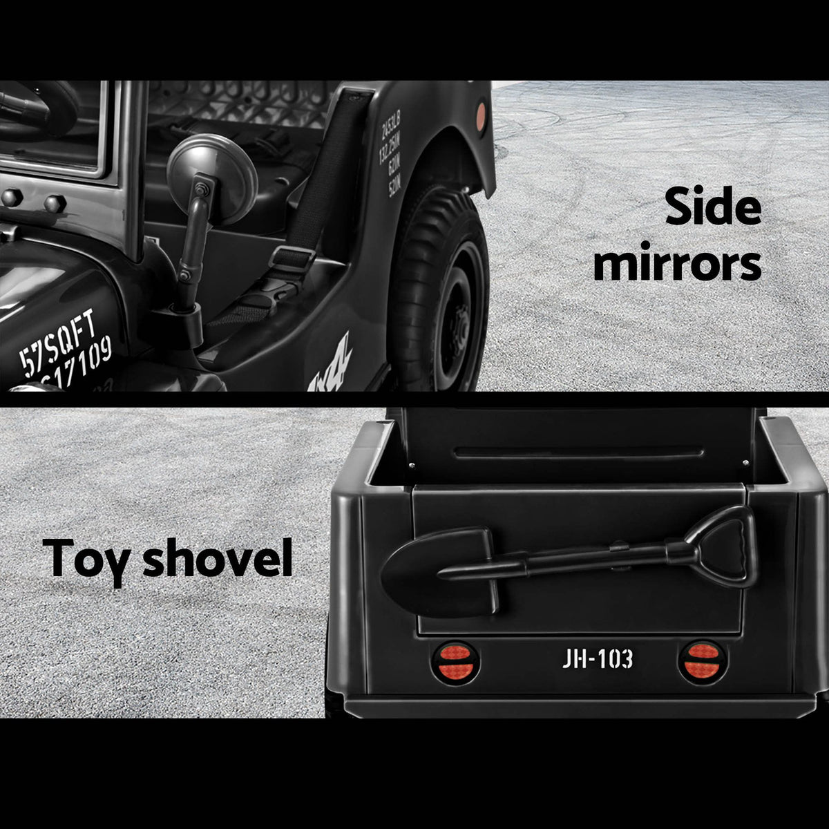 Military Jeep-Style Kids Electric Ride-On Car (Black)
