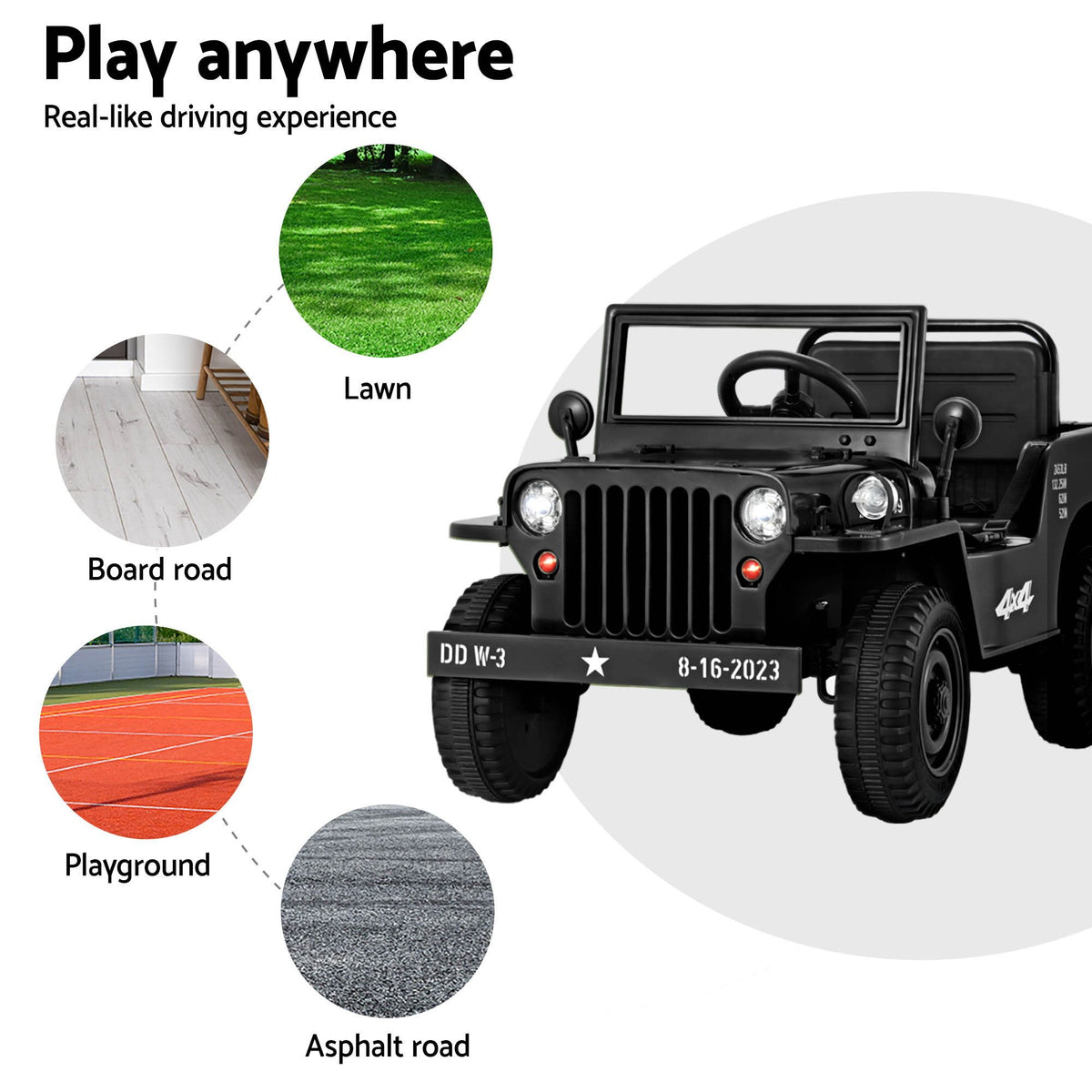 Military Jeep-Style Kids Electric Ride-On Car (Black)