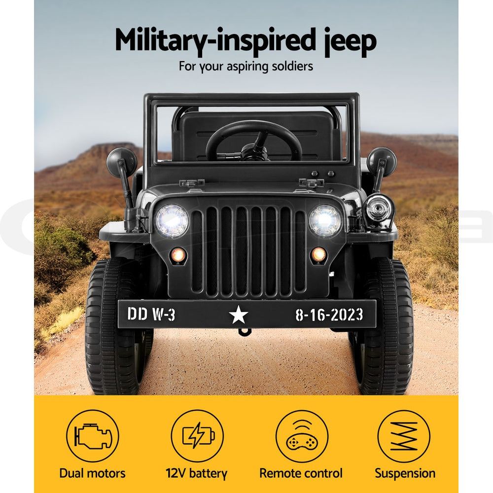 Black  Car Jeep Kids Electric Military Toy Cars Off Road Vehicle 12V
