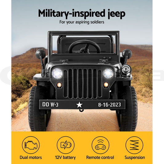 Black  Car Jeep Kids Electric Military Toy Cars Off Road Vehicle 12V