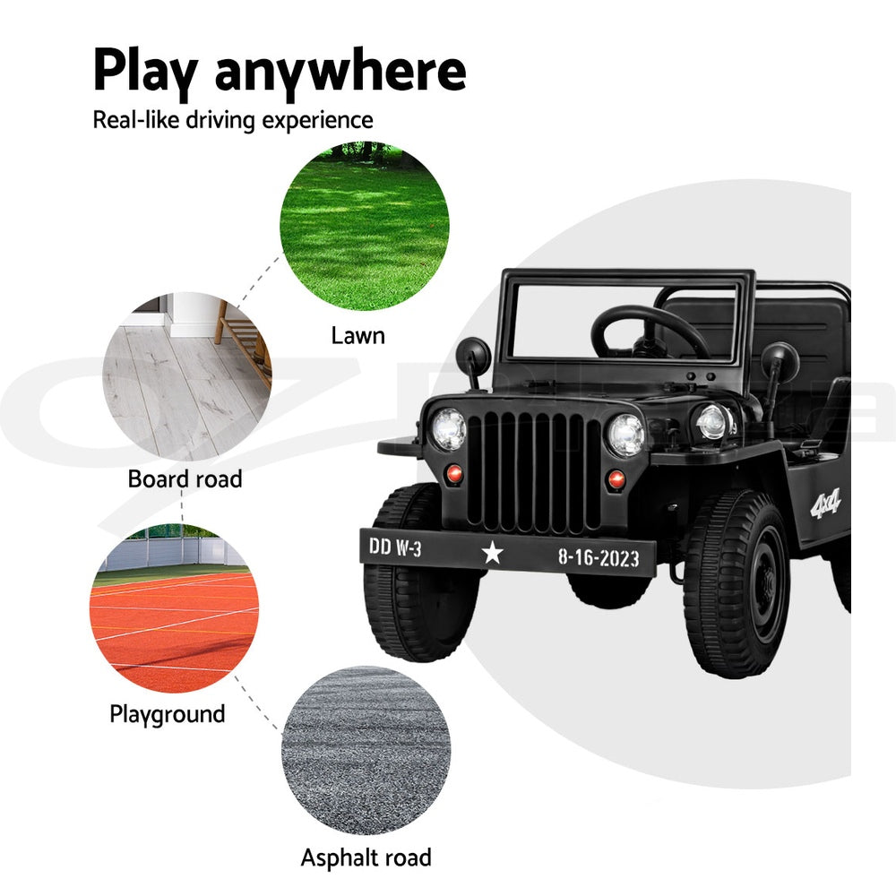 Black  Car Jeep Kids Electric Military Toy Cars Off Road Vehicle 12V