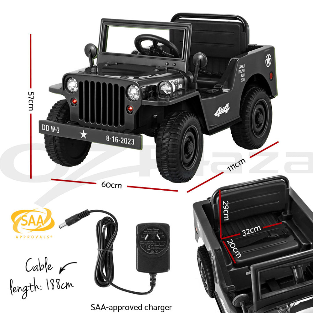 Black  Car Jeep Kids Electric Military Toy Cars Off Road Vehicle 12V