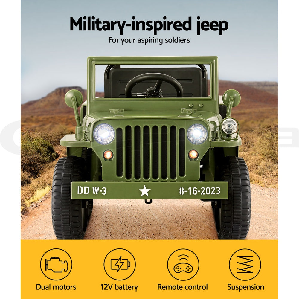 Olive Car Jeep Kids Electric Military Toy Cars Off Road Vehicle 12V