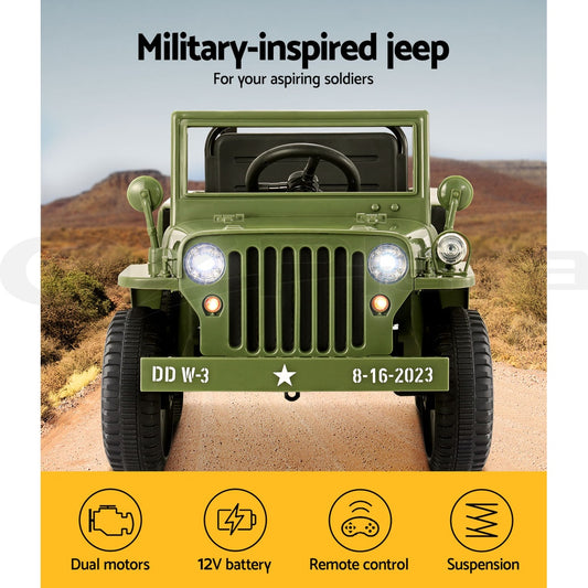 Olive Car Jeep Kids Electric Military Toy Cars Off Road Vehicle 12V
