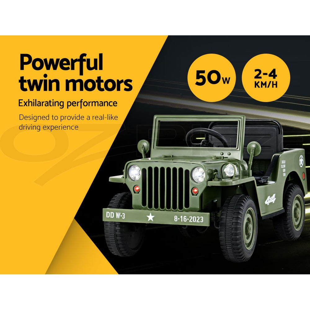 Olive Car Jeep Kids Electric Military Toy Cars Off Road Vehicle 12V