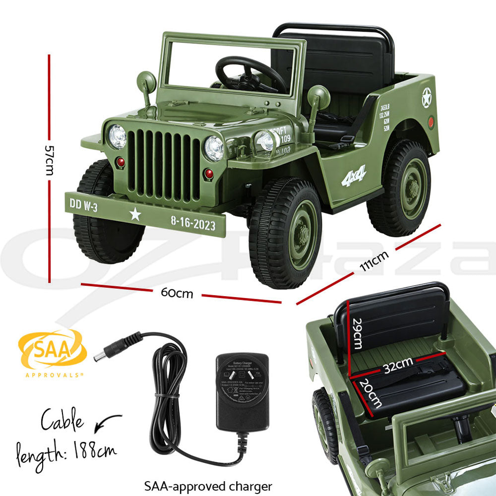 Olive Car Jeep Kids Electric Military Toy Cars Off Road Vehicle 12V