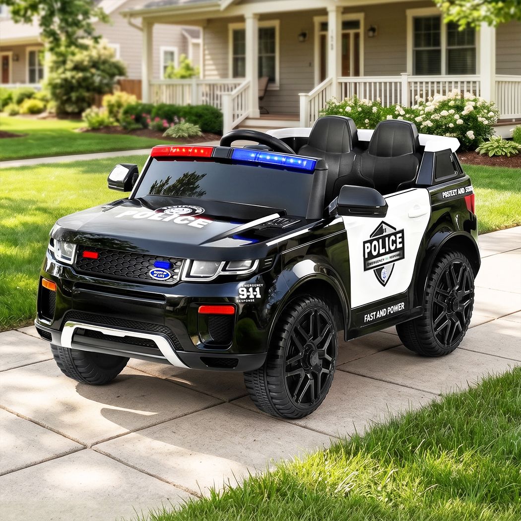 Kids Electric Ride-On Police Car with Horn & Music (Black)