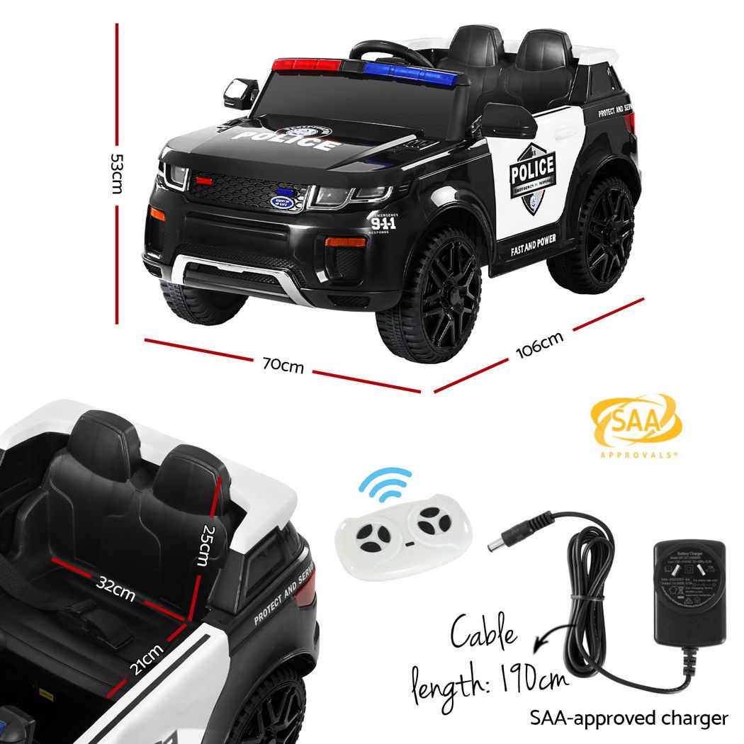 Kids Electric Ride-On Police Car with Horn & Music (Black)