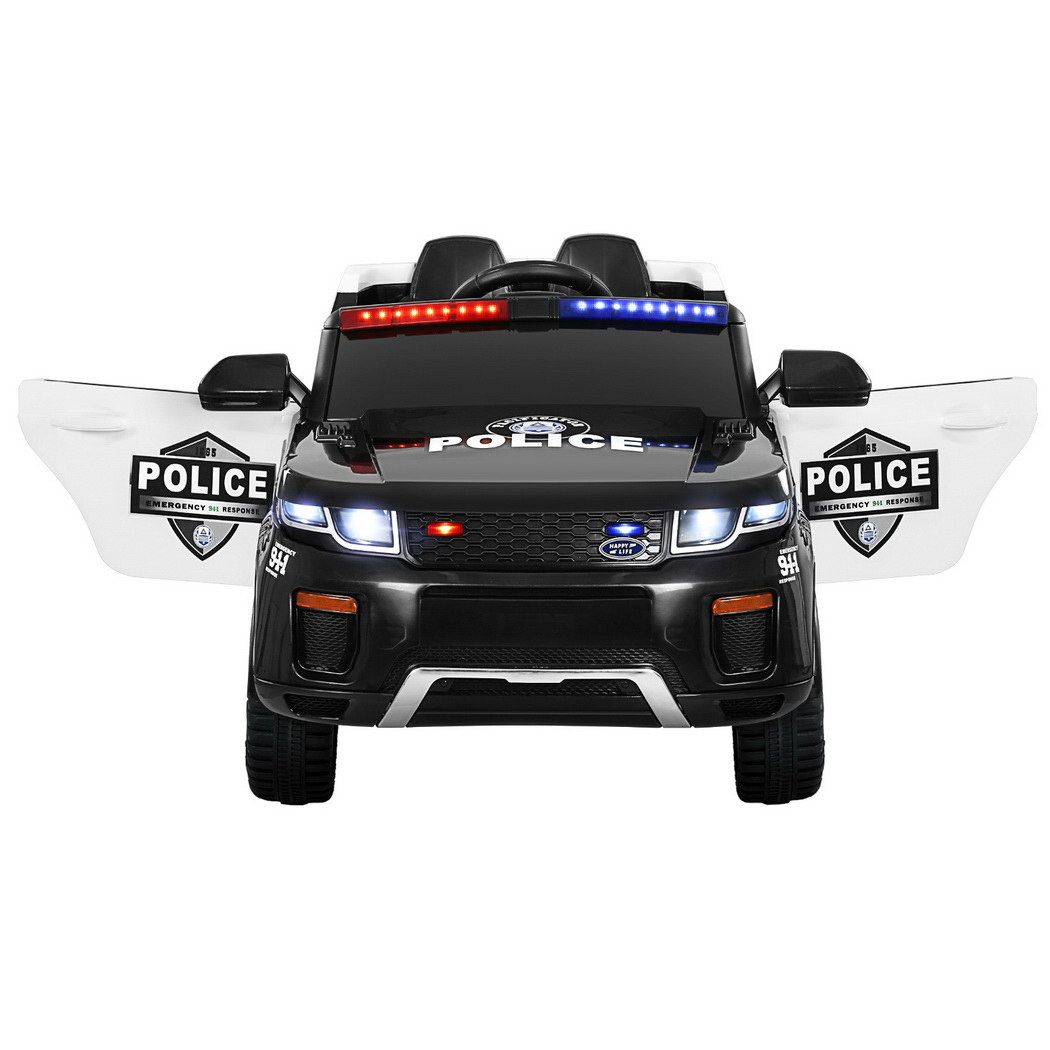 Kids Electric Ride-On Police Car with Horn & Music (Black)