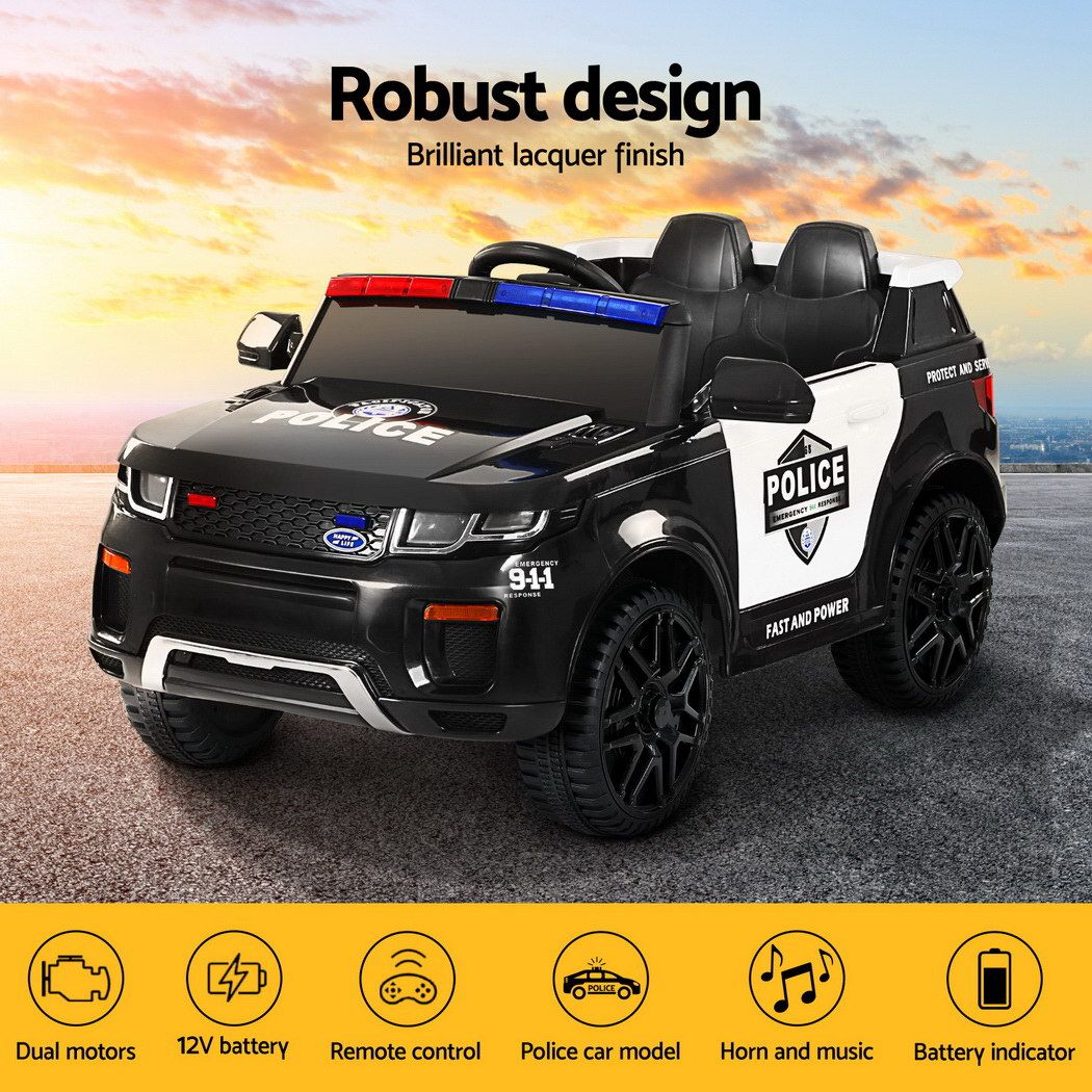 Kids Electric Ride-On Police Car with Horn & Music (Black)