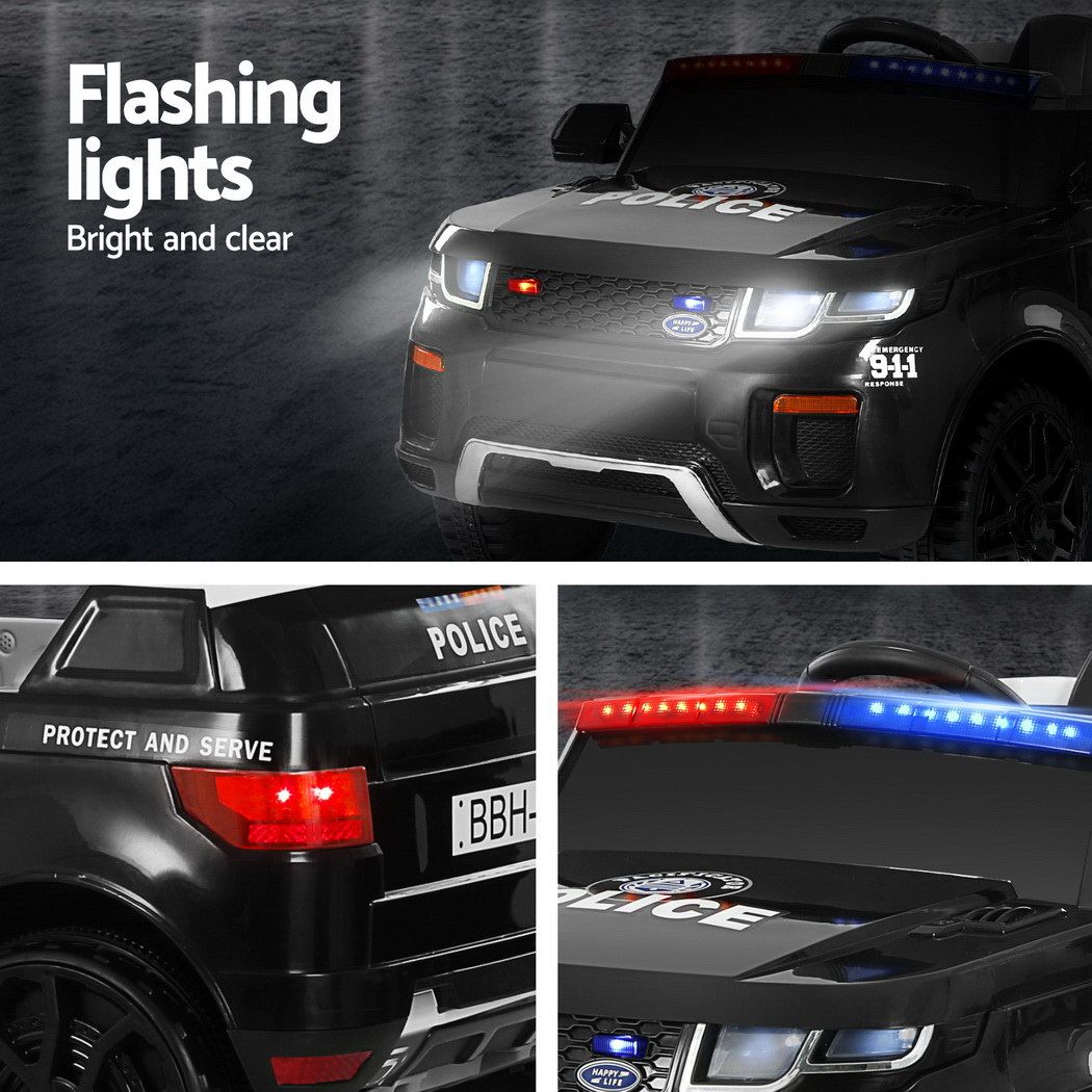 Kids Electric Ride-On Police Car with Horn & Music (Black)