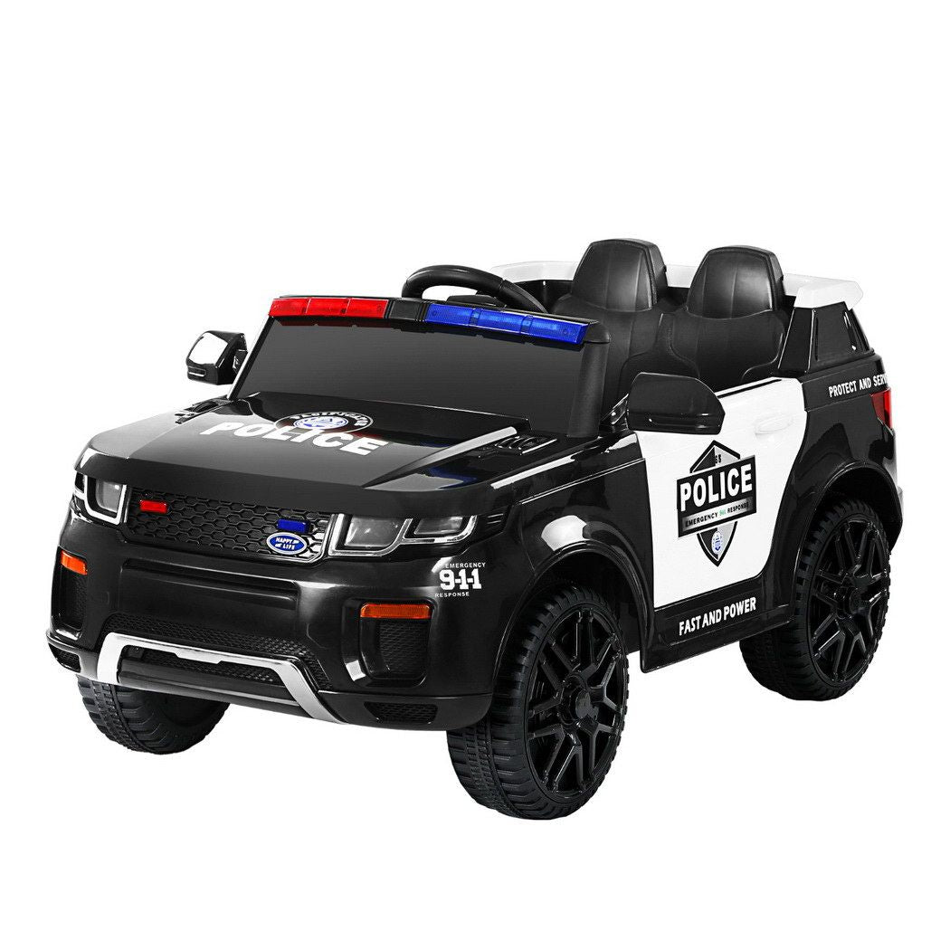 Kids Electric Ride-On Police Car with Horn & Music (Black)