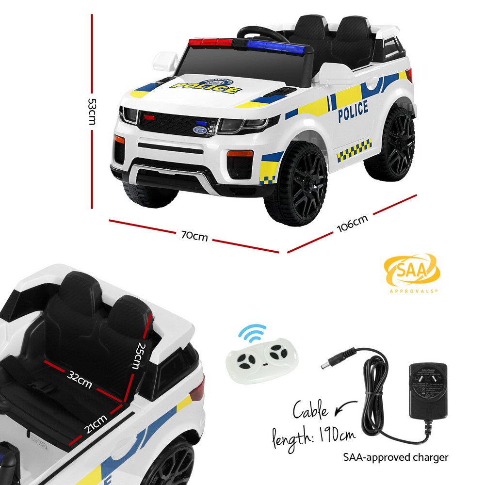 Kids Electric Ride-On Police Car with Horn & Music (White)