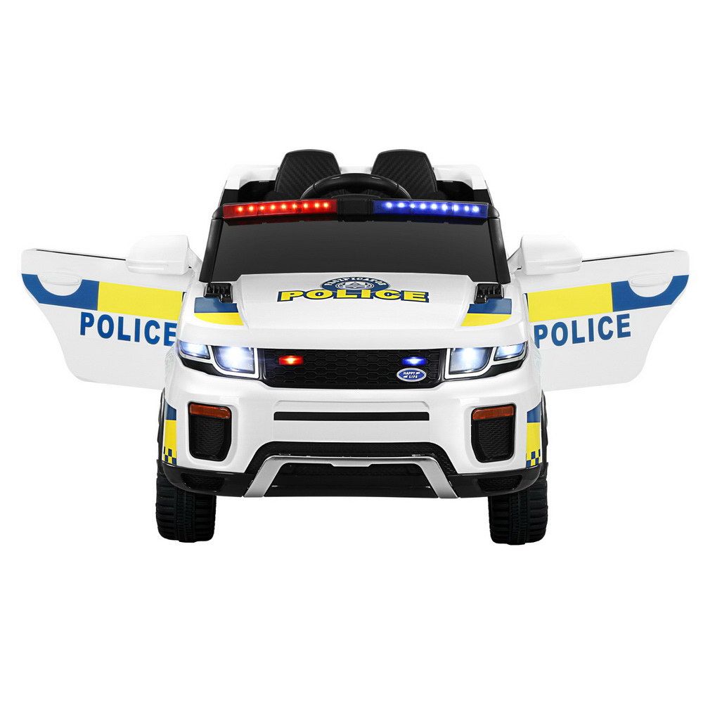 Kids Electric Ride-On Police Car with Horn & Music (White)