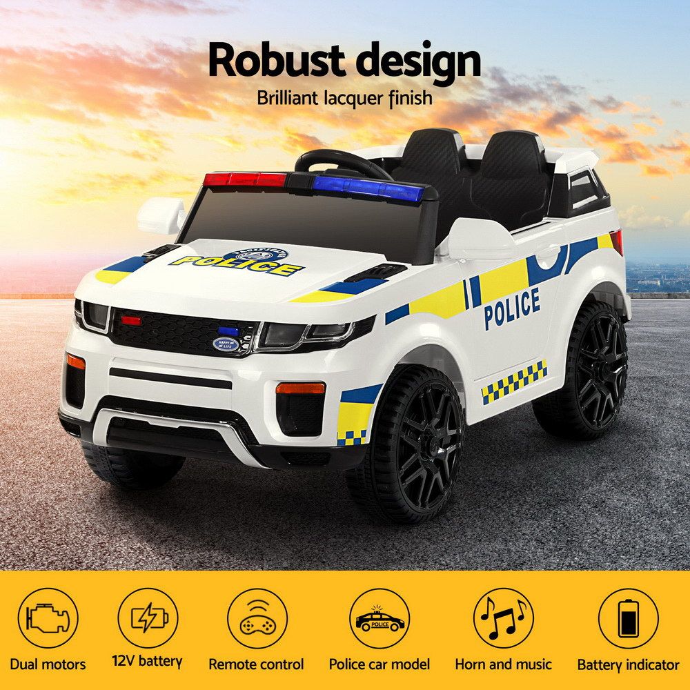Kids Electric Ride-On Police Car with Horn & Music (White)