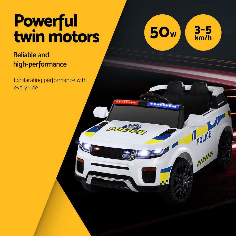 Kids Electric Ride-On Police Car with Horn & Music (White)