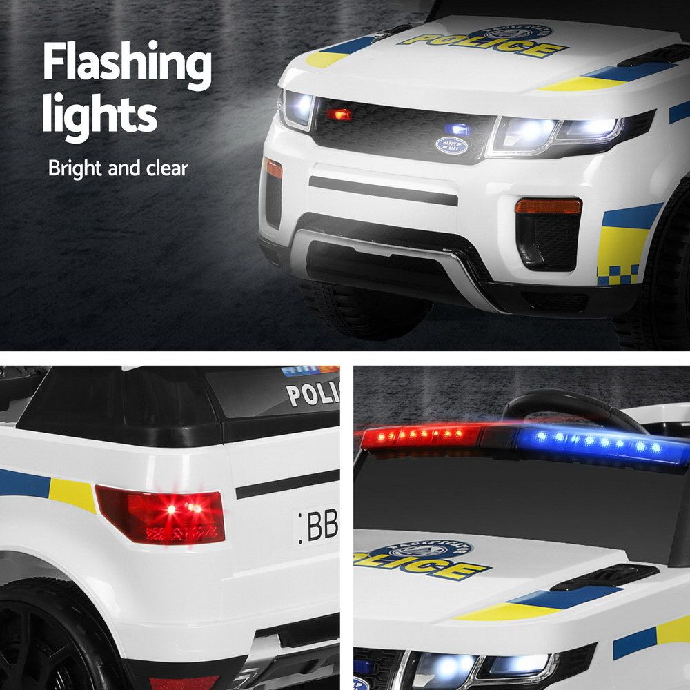 Kids Electric Ride-On Police Car with Horn & Music (White)