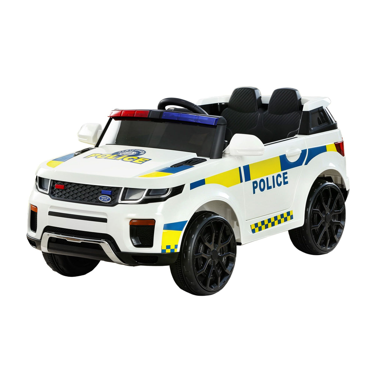 Kids Electric Ride-On Police Car with Horn & Music (White)