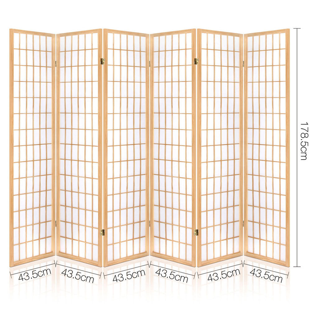 6 Panel Room Divider Screen, 261 x 179cm (Natural)