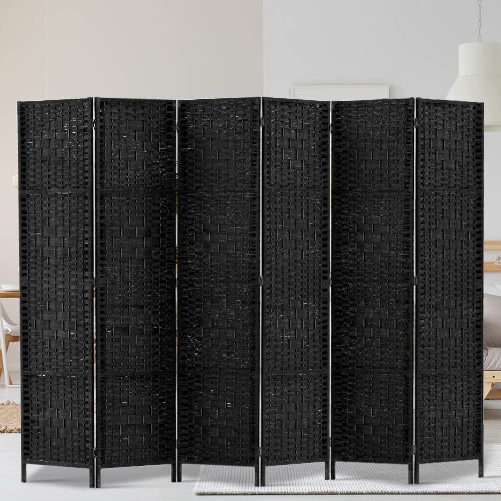 6 Panel Woven Room Divider Screen, 245 x 170cm (Black)