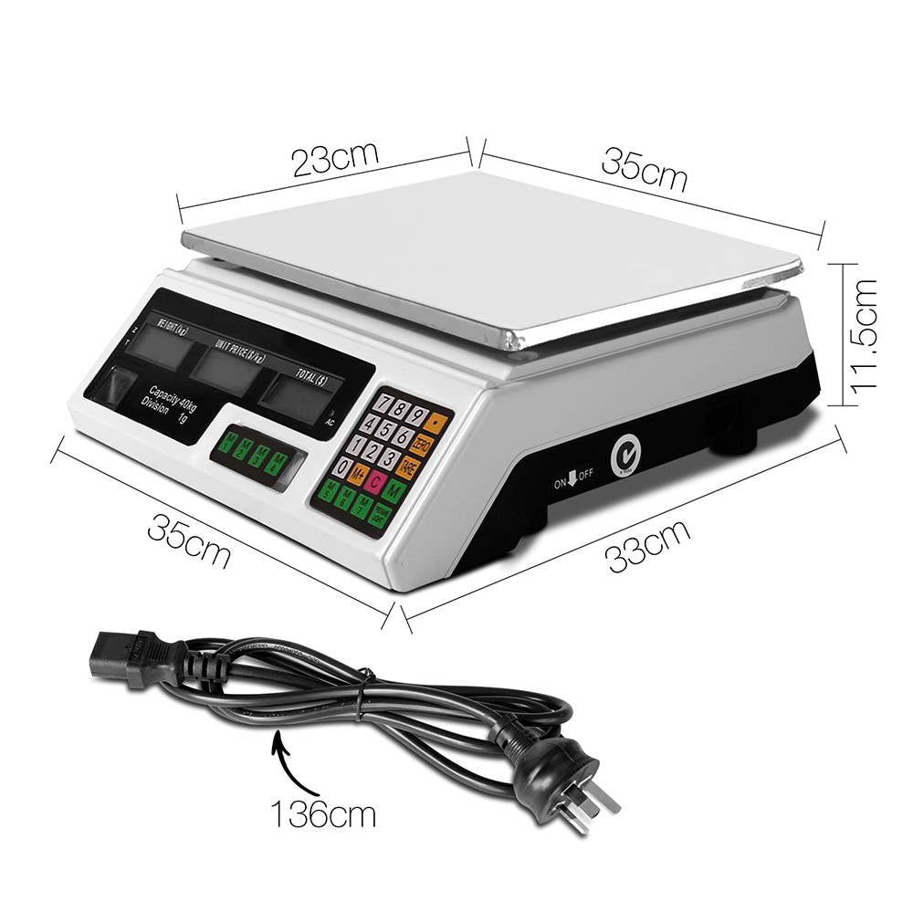 40kg Digital Kitchen Platform Scale with LCD (White)