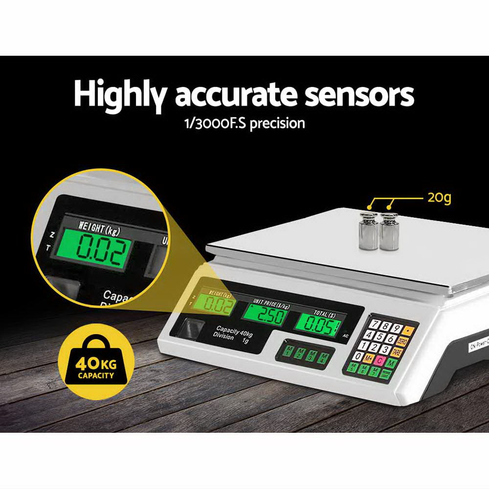 40kg Digital Kitchen Platform Scale with LCD (White)