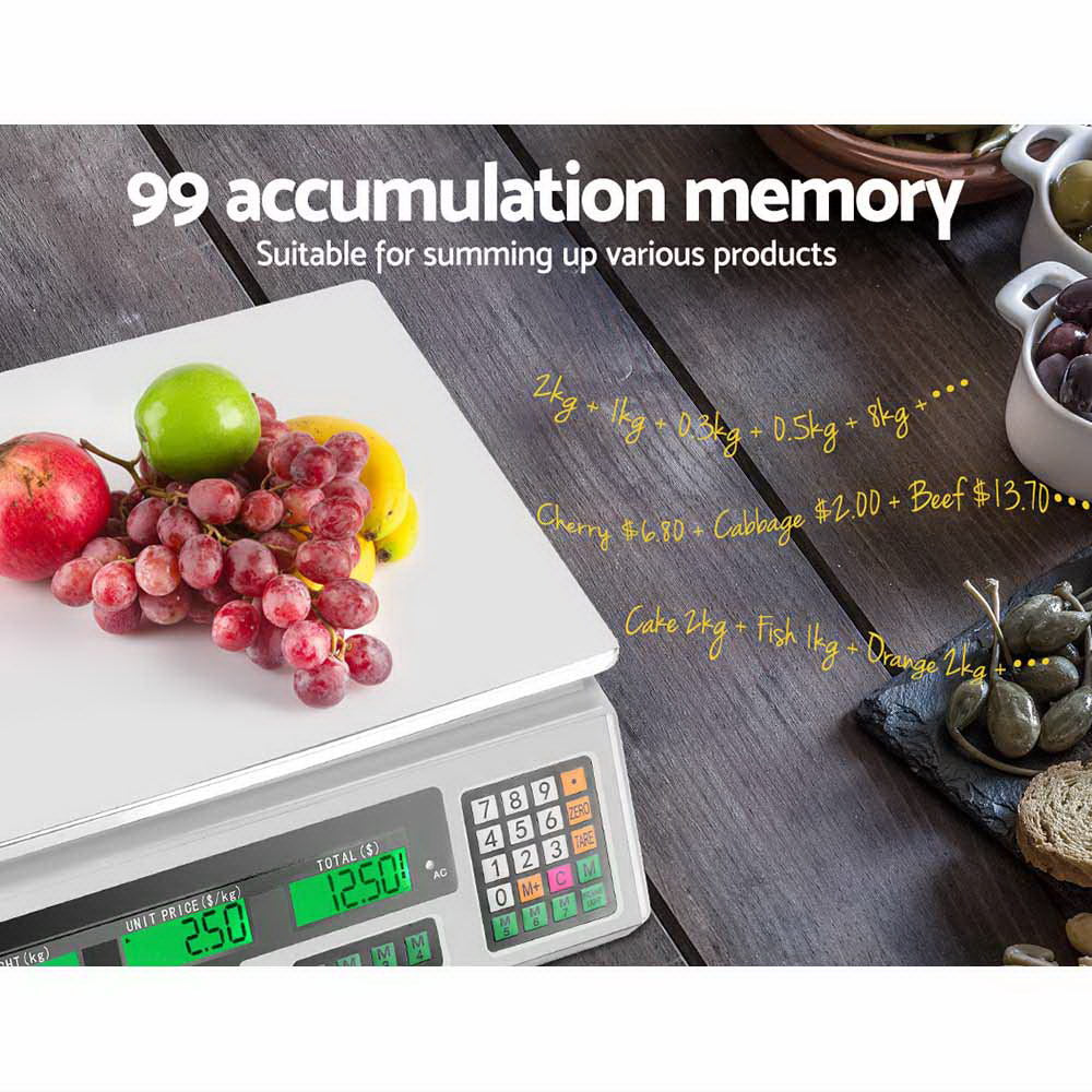 40kg Digital Kitchen Platform Scale with LCD (White)